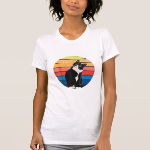 Tuxedo Cat Geschenk Retro Farben für Tierfreunde T-Shirt