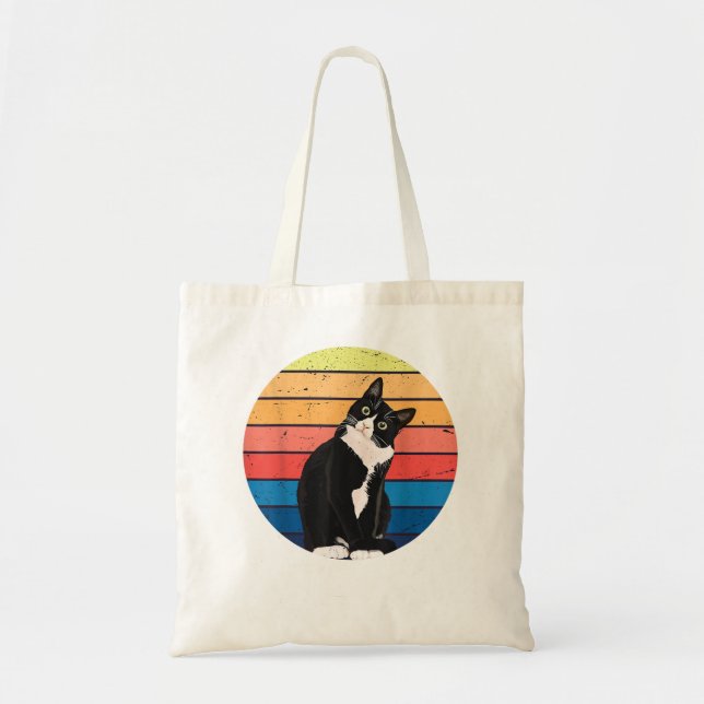 Tuxedo Cat Geschenk Retro Farben für Tierfreunde Tragetasche (Vorne)