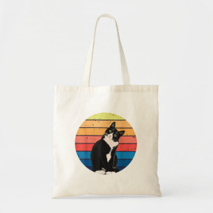 Tuxedo Cat Geschenk Retro Farben für Tierfreunde Tragetasche