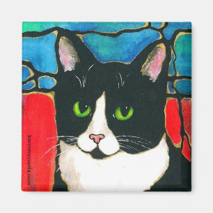 Tuxedo Cat Gestaltetes Glas Design Art T - Shirt Magnet