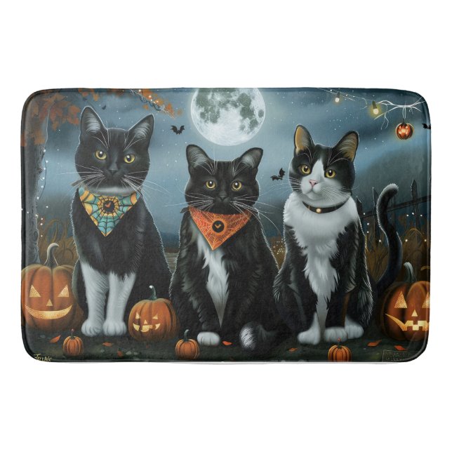 Tuxedo Cat Halloween Spooky Badematte (Vorderseite)
