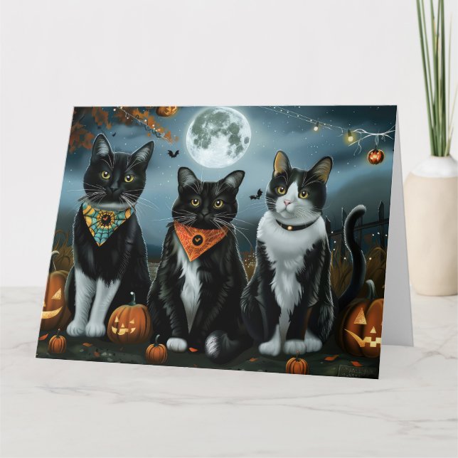 Tuxedo Cat Halloween Spooky Karte (Vorderseite)