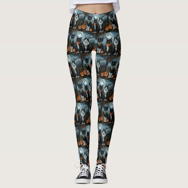 Tuxedo Cat Halloween Spooky Leggings (Vorderseite)