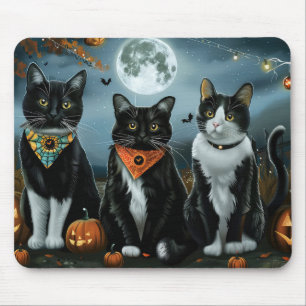 Tuxedo Cat Halloween Spooky Mousepad