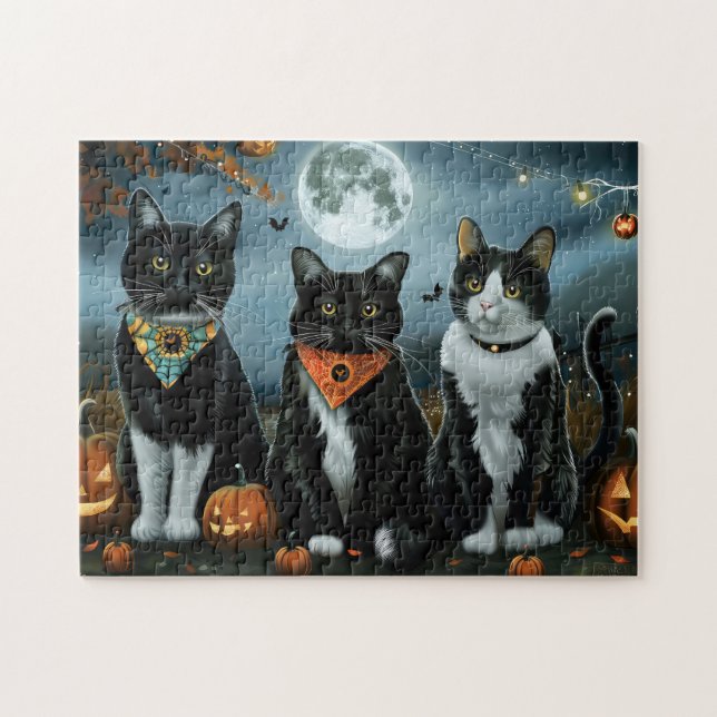 Tuxedo Cat Halloween Spooky Puzzle (Horizontal)