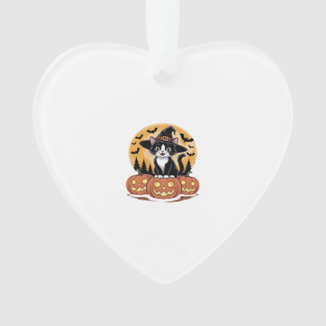 Tuxedo Cat Halloween Witch Cute Pumpkins Essential Ornament (Vorderseite)