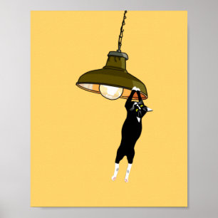 Tuxedo Cat Hanging auf Lampe Poster