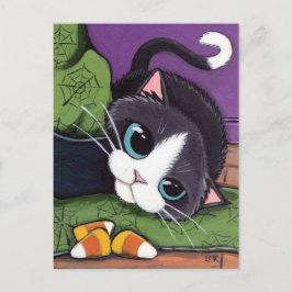 Tuxedo Cat Hexen Hut & Candy Mais Halloween Postkarte