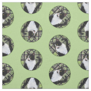 Tuxedo Cat in Window Painting Niedliche Originalku Stoff