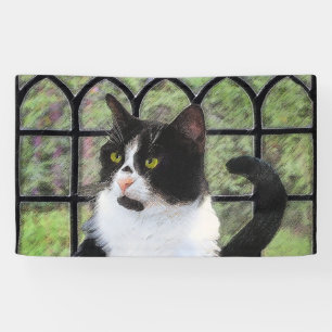 Tuxedo Cat in Window Painting Original Animal Art Banner