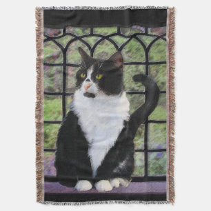 Tuxedo Cat in Window Painting Original Animal Art Decke