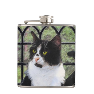 Tuxedo Cat in Window Painting Original Animal Art Flachmann