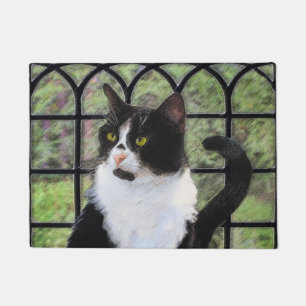 Tuxedo Cat in Window Painting Original Animal Art Fußmatte