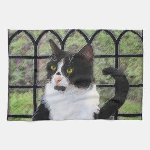 Tuxedo Cat in Window Painting Original Animal Art Geschirrtuch