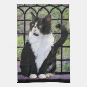 Tuxedo Cat in Window Painting Original Animal Art Geschirrtuch