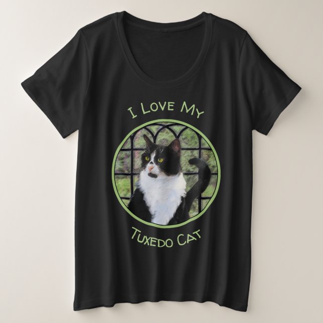 Tuxedo Cat in Window Painting Original Animal Art Große Größe T-Shirt (Design vorne)
