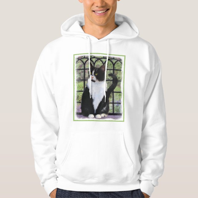 Tuxedo Cat in Window Painting Original Animal Art Hoodie (Vorderseite)