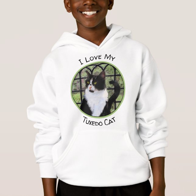 Tuxedo Cat in Window Painting Original Animal Art Hoodie (Vorderseite)