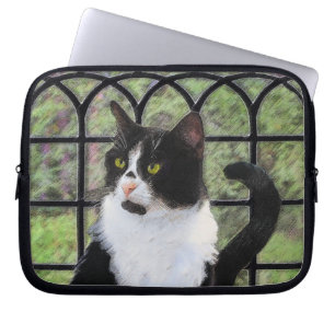Tuxedo Cat in Window Painting Original Animal Art Laptopschutzhülle