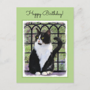 Tuxedo Cat in Window Painting Original Animal Art Postkarte