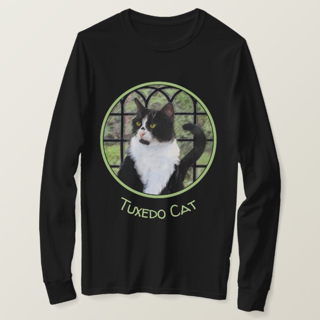 Tuxedo Cat in Window Painting Original Animal Art T-Shirt (Design vorne)