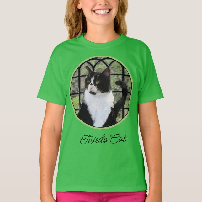 Tuxedo Cat in Window Painting Original Animal Art T-Shirt (Vorderseite)