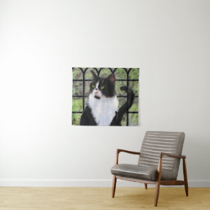 Tuxedo Cat in Window Painting Original Animal Art Wandteppich