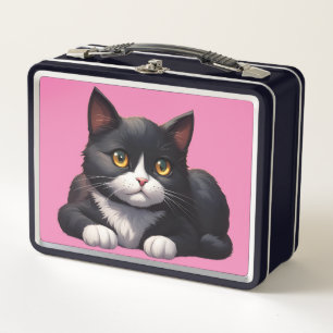 TUXEDO CAT Lunchbox aus Vintag rosa Metal