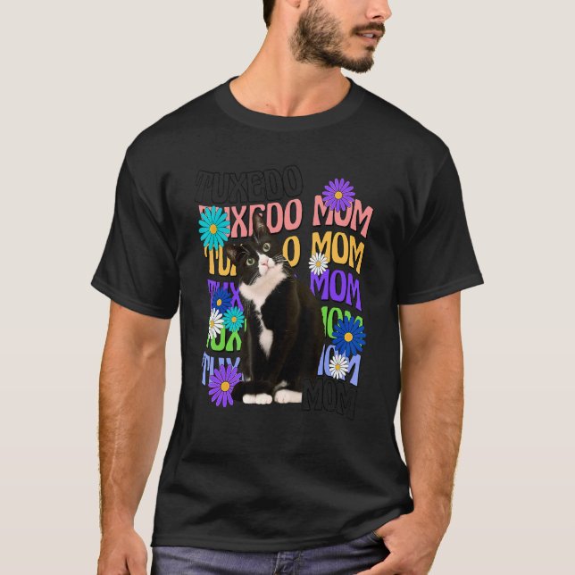 Tuxedo Cat Mama Retro Groovy Katze T-Shirt (Vorderseite)