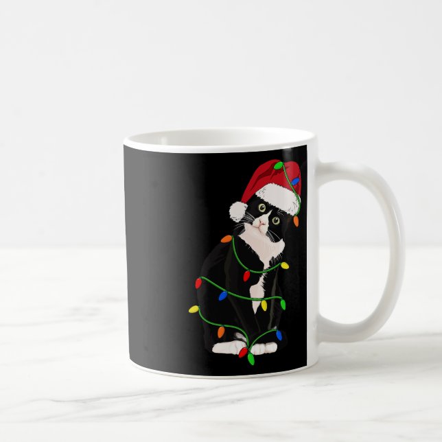 Tuxedo Cat Meow Santa Tuxie Weihnachtsbaumleuchten Kaffeetasse (Rechts)