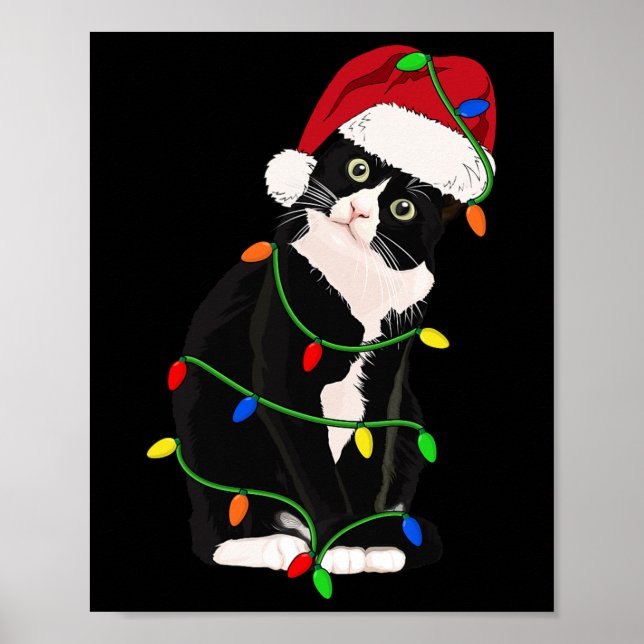 Tuxedo Cat Meow Santa Tuxie Weihnachtsbaumleuchten Poster (Vorne)