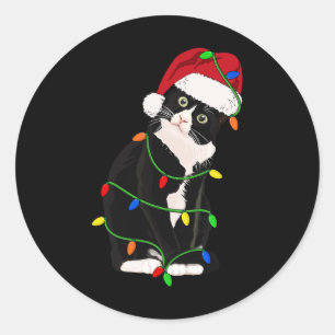 Tuxedo Cat Meow Santa Tuxie Weihnachtsbaumleuchten Runder Aufkleber