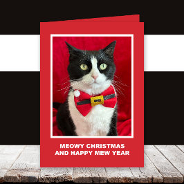 Tuxedo Cat Meowy Christmas Card Karte