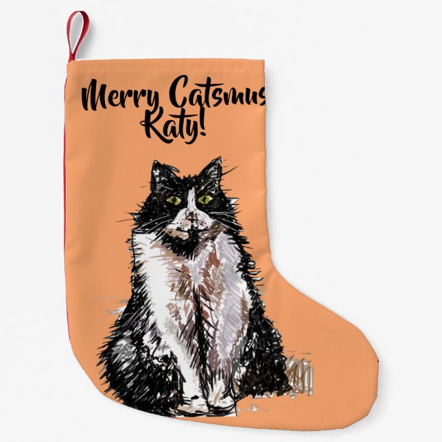 Tuxedo Cat Merry Catsmus Orange Weihnachtsweihnach Kleiner Weihnachtsstrumpf (Vorderseite)