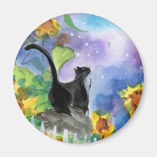 Tuxedo Cat Moon in Sonnenblumen Magnet