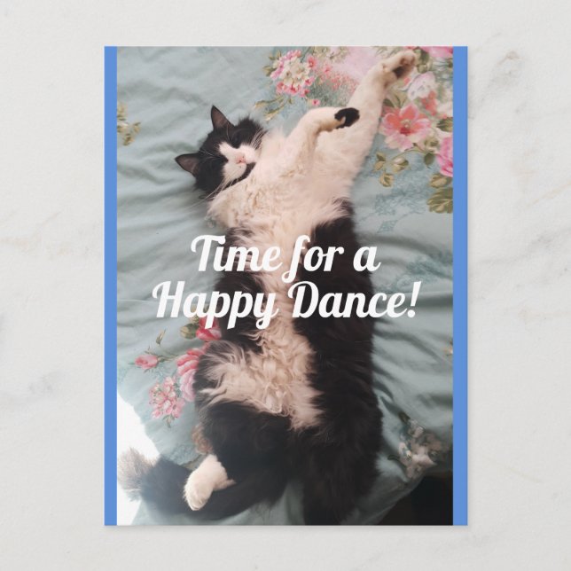 Tuxedo Cat Niedlich Doing a Happy Dance Postkarte (Vorderseite)