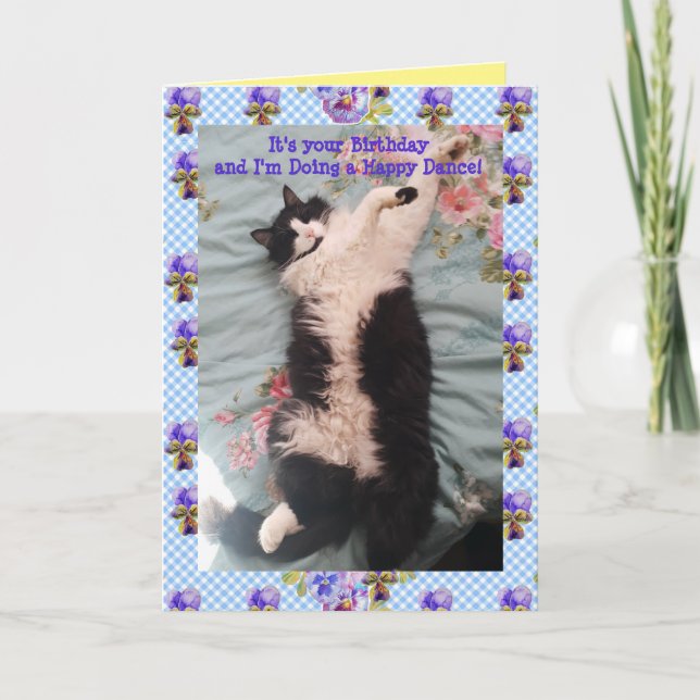 Tuxedo Cat Niedlich Funny Happy Dance Cats Viola C Karte (Vorderseite)