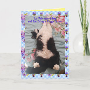 Tuxedo Cat Niedlich Funny Happy Dance Valentinstag Karte