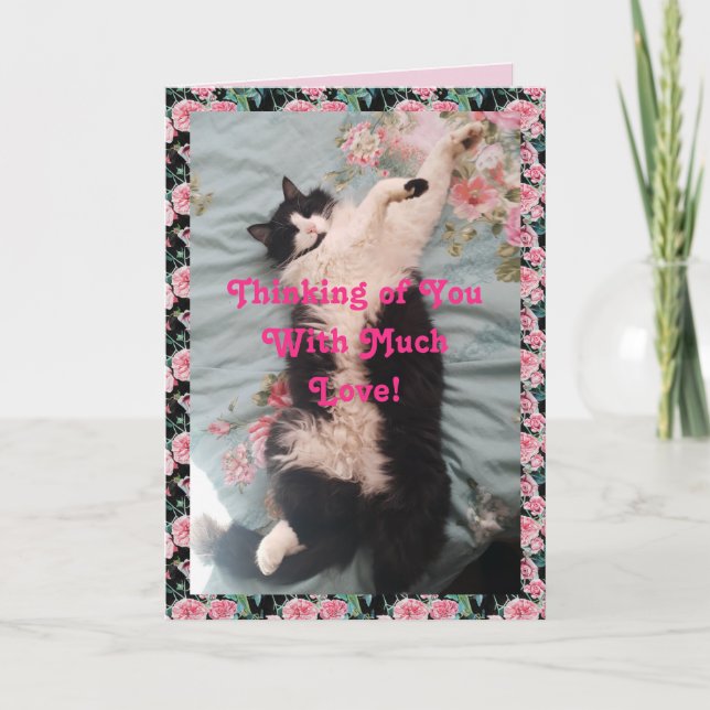 Tuxedo Cat Niedlich Funny Thinking You Liebe Card Karte (Vorderseite)
