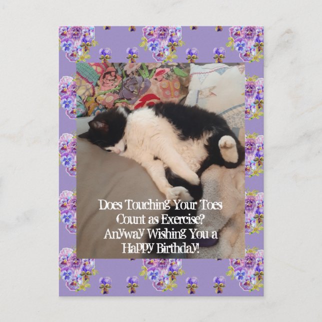 Tuxedo Cat Niedlich Happy Birthday Toes Postkarte (Vorderseite)