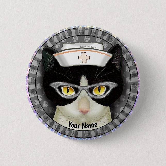 Tuxedo Cat Nurse Button (Vorderseite)