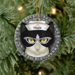 Tuxedo Cat Nurse Keramik Ornament
