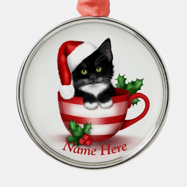 Tuxedo Cat Ornament / Personalisiertes Katzen Orna (Vorne)