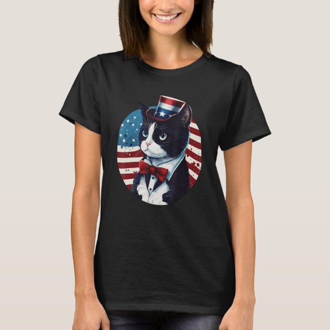Tuxedo Cat Patriot USA 4th of July Men Women T-Shirt (Vorderseite)