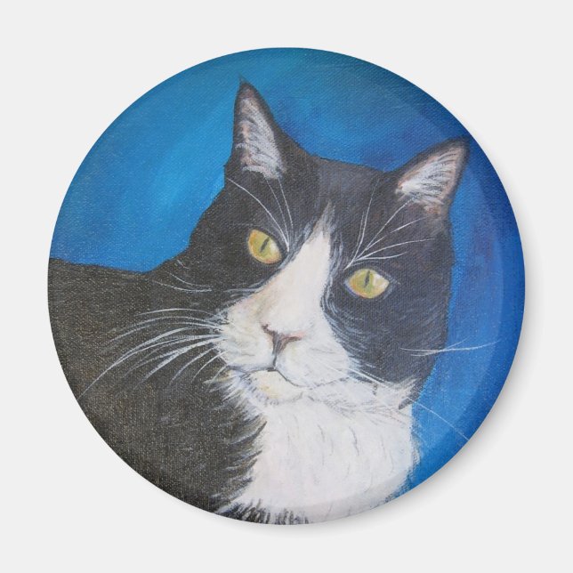Tuxedo Cat Pet Art Custom Magnet (Vorne)