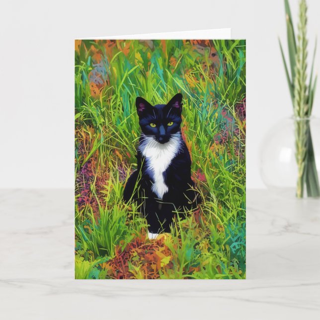 Tuxedo Cat Pop Art Note Card Karte (Vorderseite)