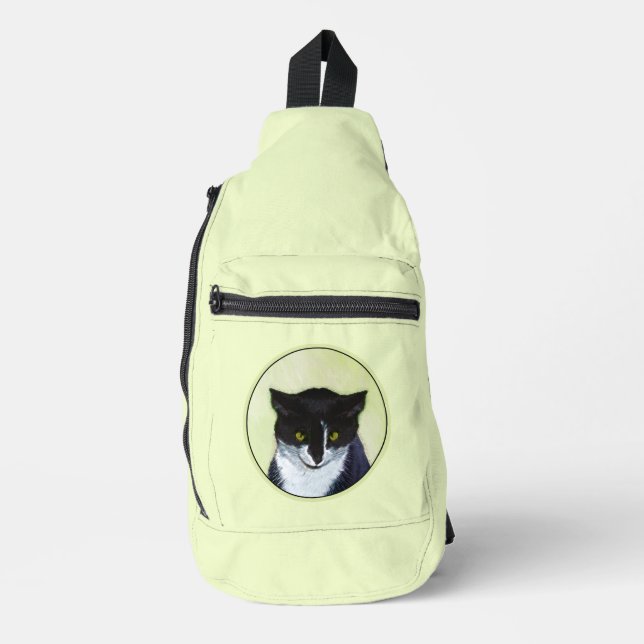 Tuxedo Cat Portrait Malerei Niedliche Kunst Crossbody Bag (Vorderseite)