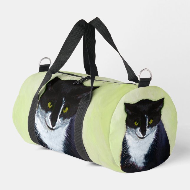 Tuxedo Cat Portrait Malerei Niedliche Kunst Duffle Bag (Linke Seite)