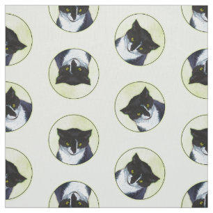 Tuxedo Cat Portrait Malerei Niedliche Kunst Stoff