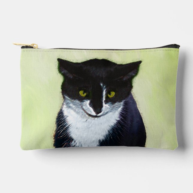 Tuxedo Cat Portrait Malerei Niedliche Kunst Zubehörtasche (Vorderseite)